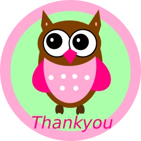 Adorable Cartoon Owl Thank You Sticker with Pink and Brown Color Scheme