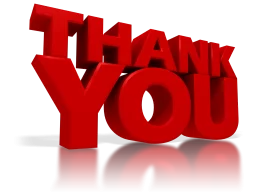 Bold Red 3D Thank You Text Graphic with Reflection on White Background