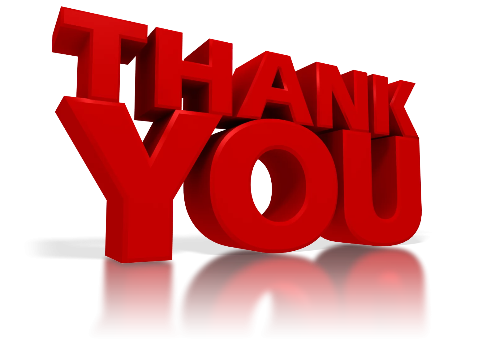 Bold Red 3D Thank You Text Graphic with Reflection on White Background