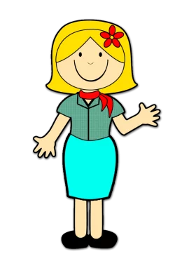 Cheerful Blonde Cartoon Girl with Flower Accessory and Turquoise Skirt Clipart