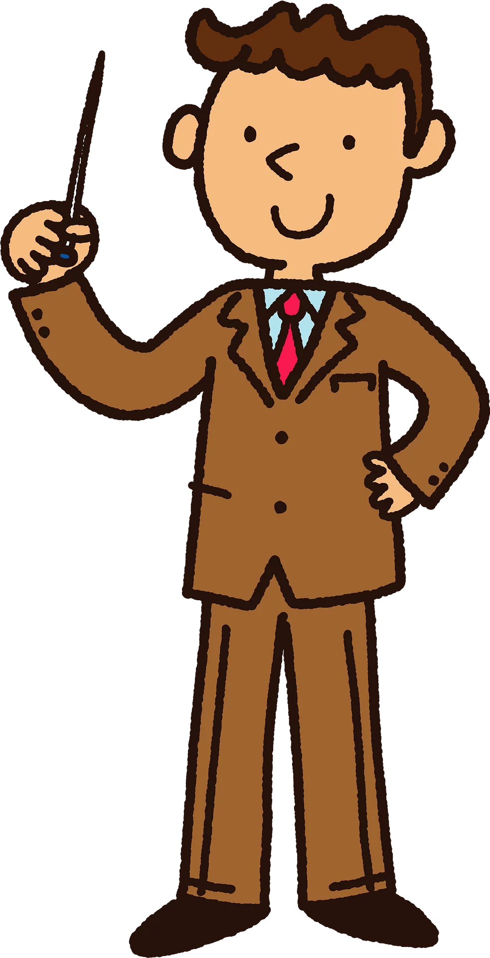 Cheerful Cartoon Professor in Brown Suit Holding Pointer for Presentation