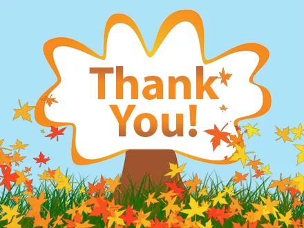 Cheerful Thank You Autumn Floral Clipart with Orange Text and Colorful Flowers