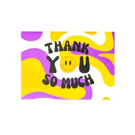 Cheerful Thank You Card with Retro Psychedelic Swirls and Smiley Face Clipart