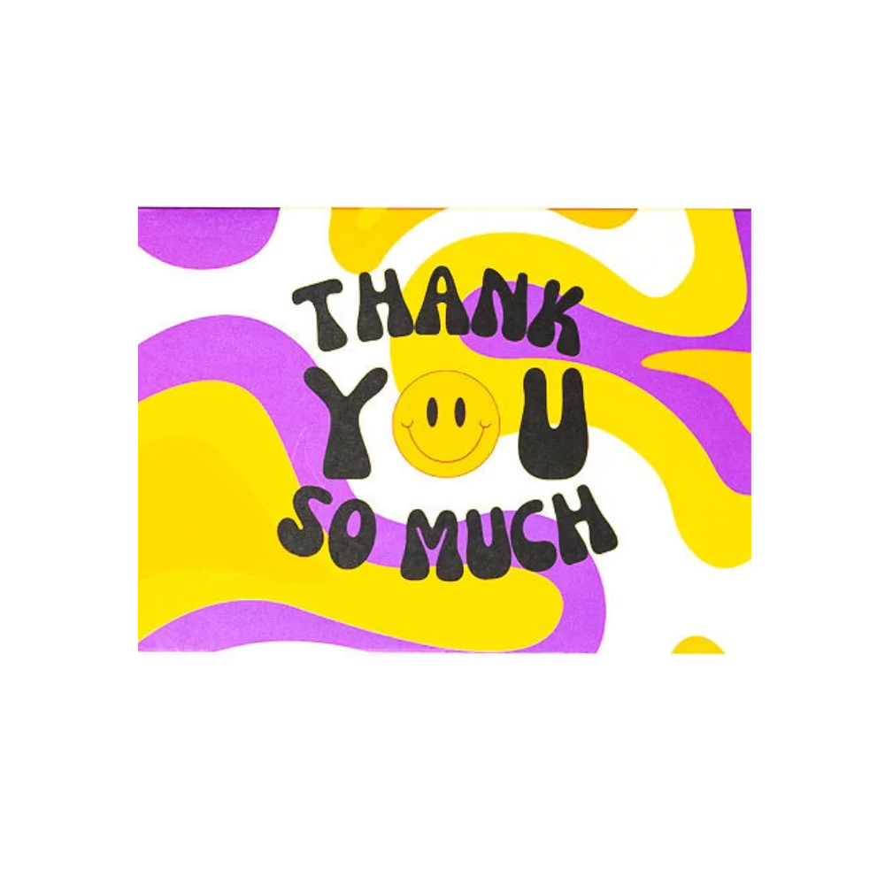 Cheerful Thank You Card with Retro Psychedelic Swirls and Smiley Face Clipart