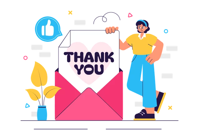 Cheerful Thank You Message Concept with Person Standing Next to Pink Envelope Clipart