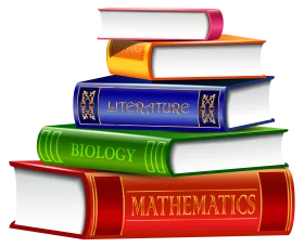 Colorful Stack of Academic Textbooks - Literature, Biology and Mathematics Clipart