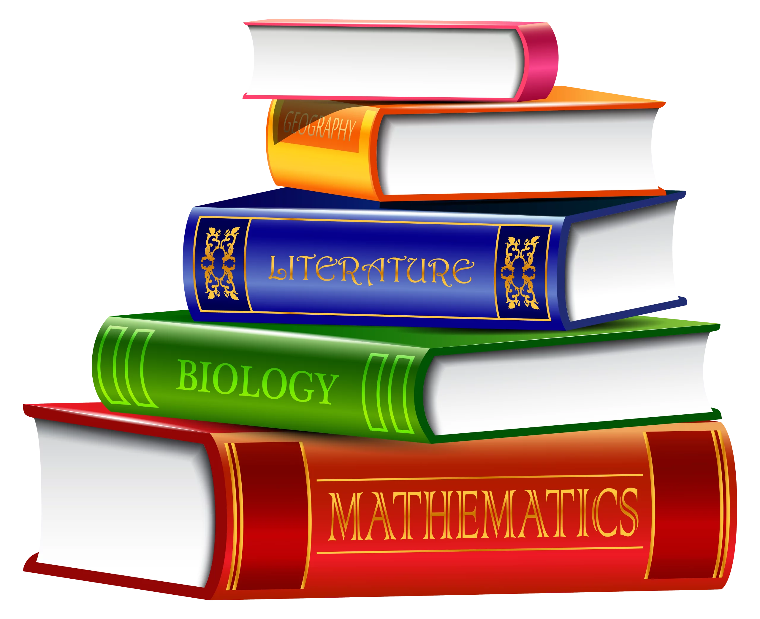 Colorful Stack of Academic Textbooks - Literature, Biology and Mathematics Clipart