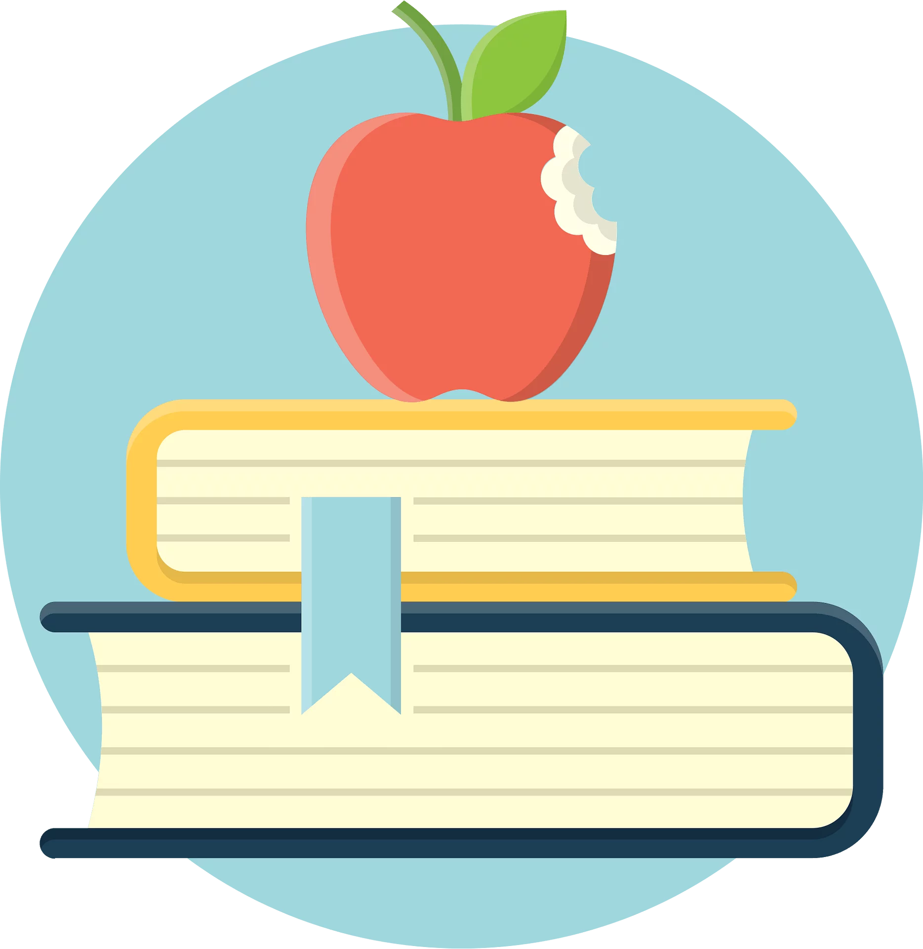 Educational Clipart of Red Apple on Stack of Books with Blue Background