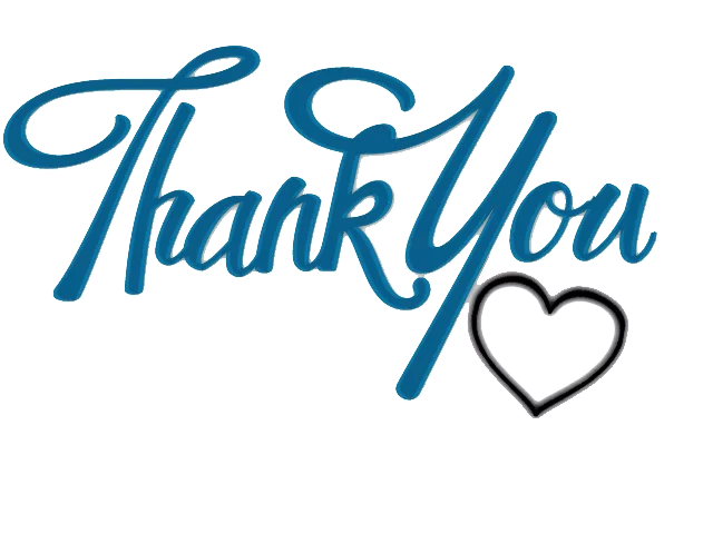 Elegant Blue Cursive Thank You Typography with Black Heart Outline Clipart