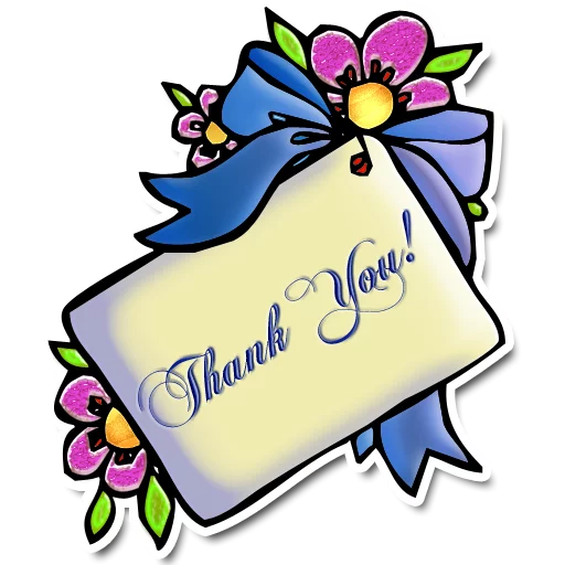 Elegant Floral Thank You Note Card with Blue Ribbon and Pink Flowers Clipart