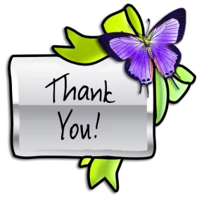 Elegant Thank You Card with Purple Butterfly and Green Ribbon Clipart