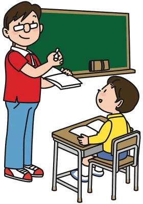 Elementary Classroom Learning Scene with Teacher and Student Clipart