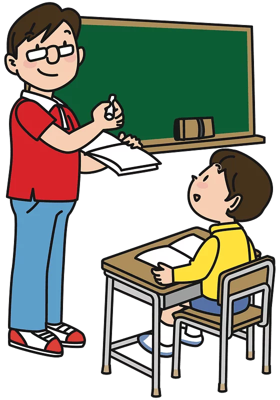 Elementary Classroom Learning Scene with Teacher and Student Clipart