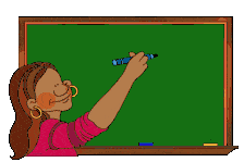 Elementary School Teacher Writing on Green Chalkboard Clipart Illustration