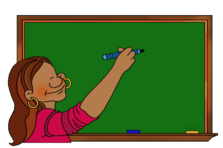 Elementary School Teacher Writing on Green Chalkboard Clipart Illustration