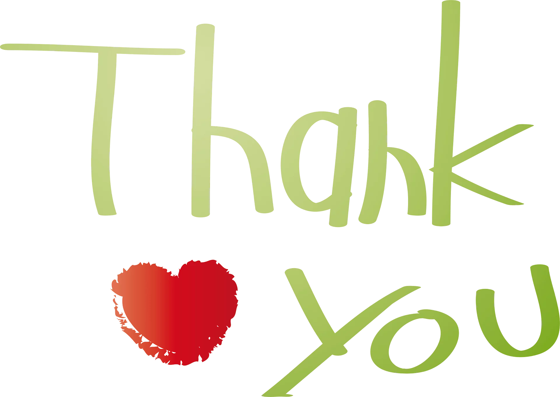 Handwritten Thank You Message with Red Heart - Green Casual Thank You Clipart