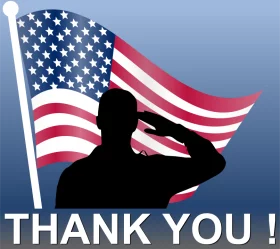 Patriotic Soldier Silhouette Saluting American Flag with Thank You Message