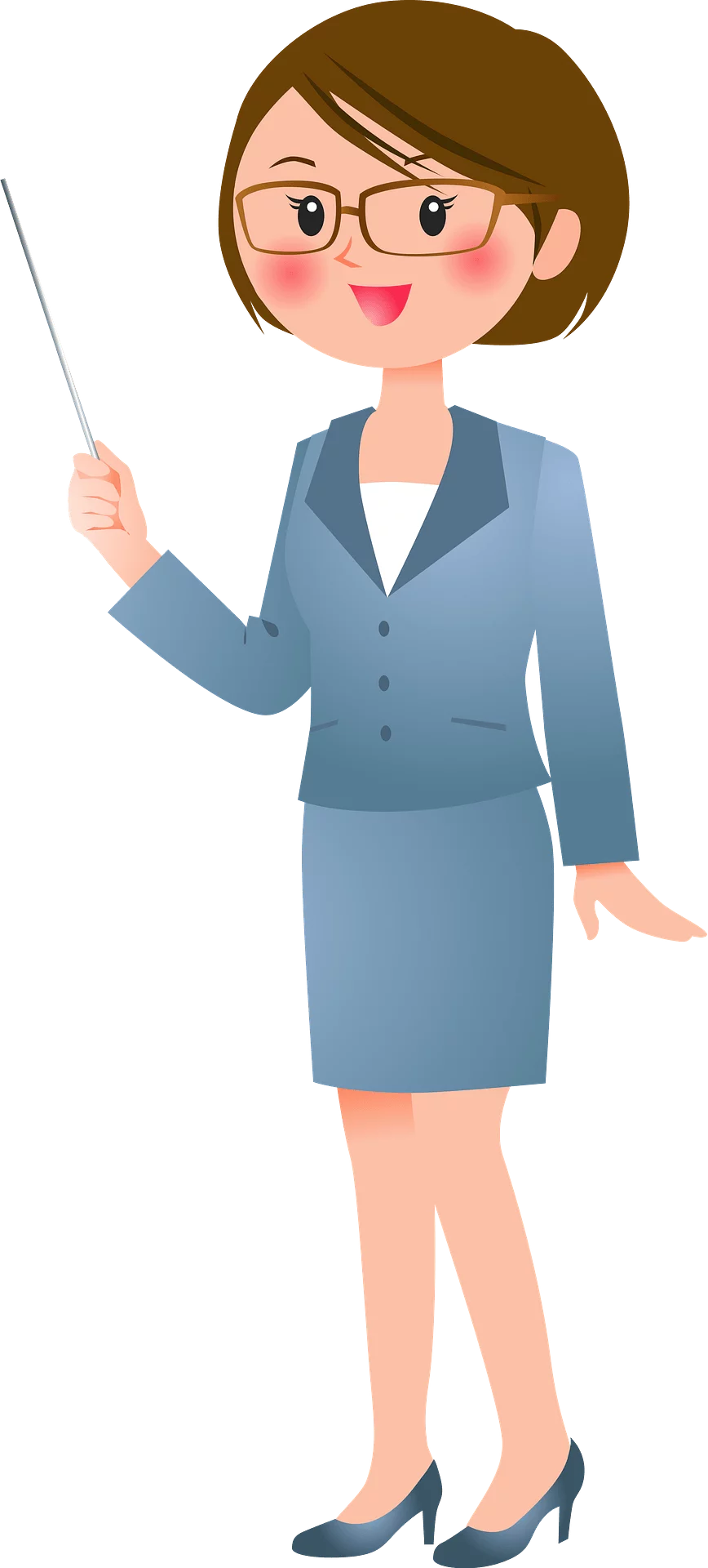 Professional Business Woman in Blue Suit Holding Pointer for Presentation