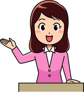 Professional Cartoon Character in Pink Blazer Presenting at Podium Clipart