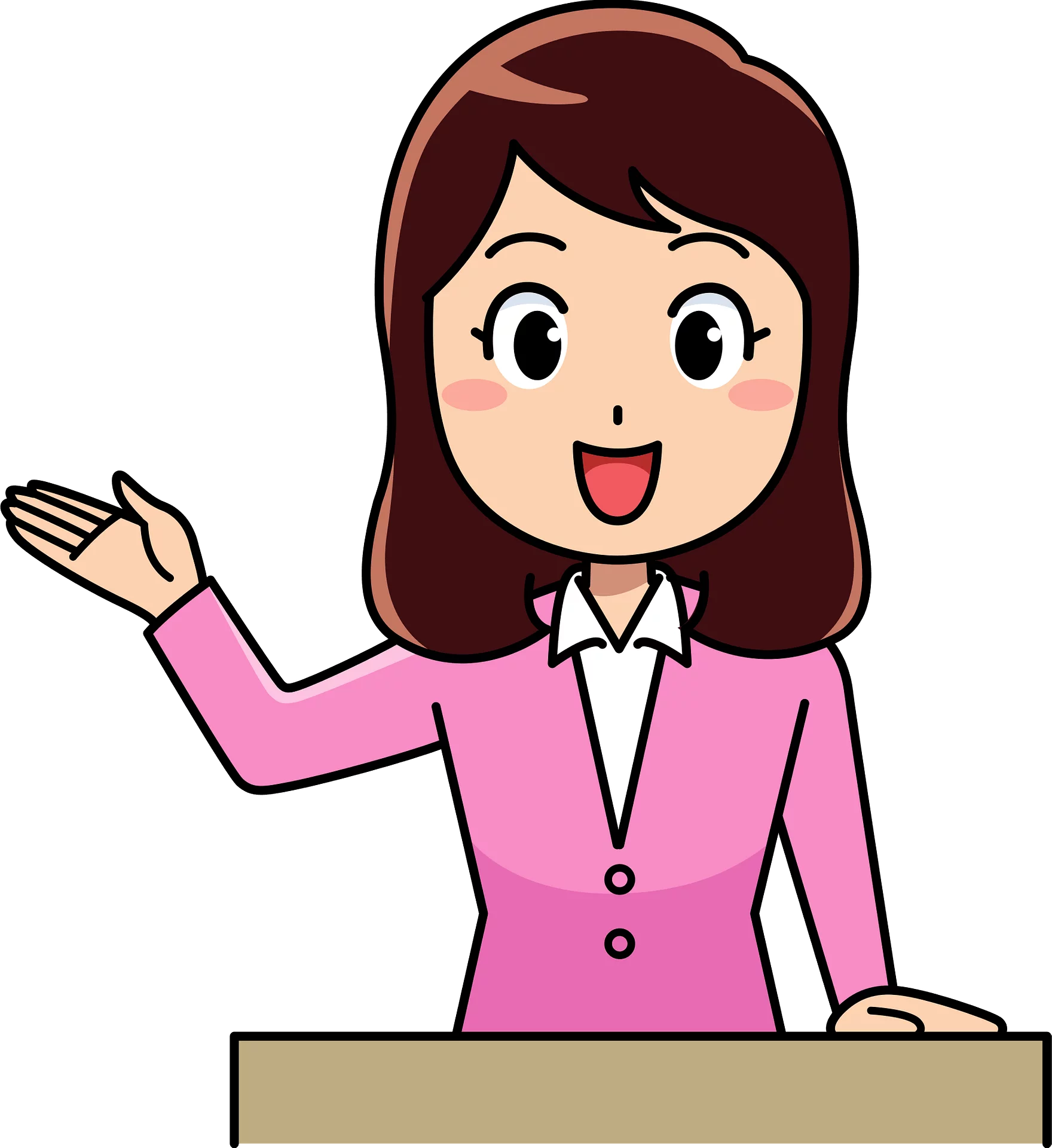 Professional Cartoon Character in Pink Blazer Presenting at Podium Clipart