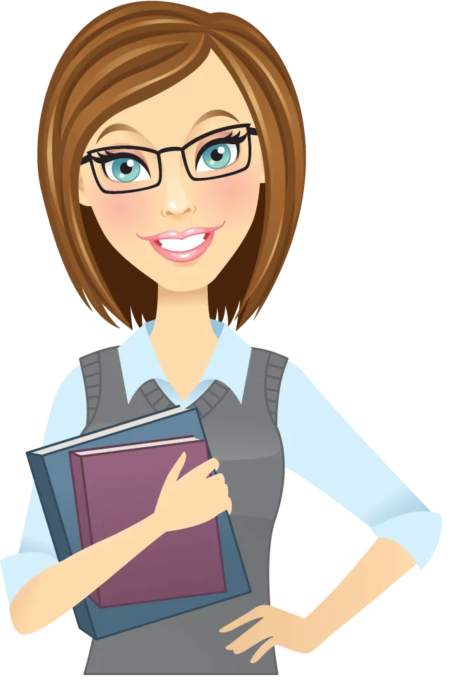 Professional Female Cartoon Character Holding Books in Business Attire