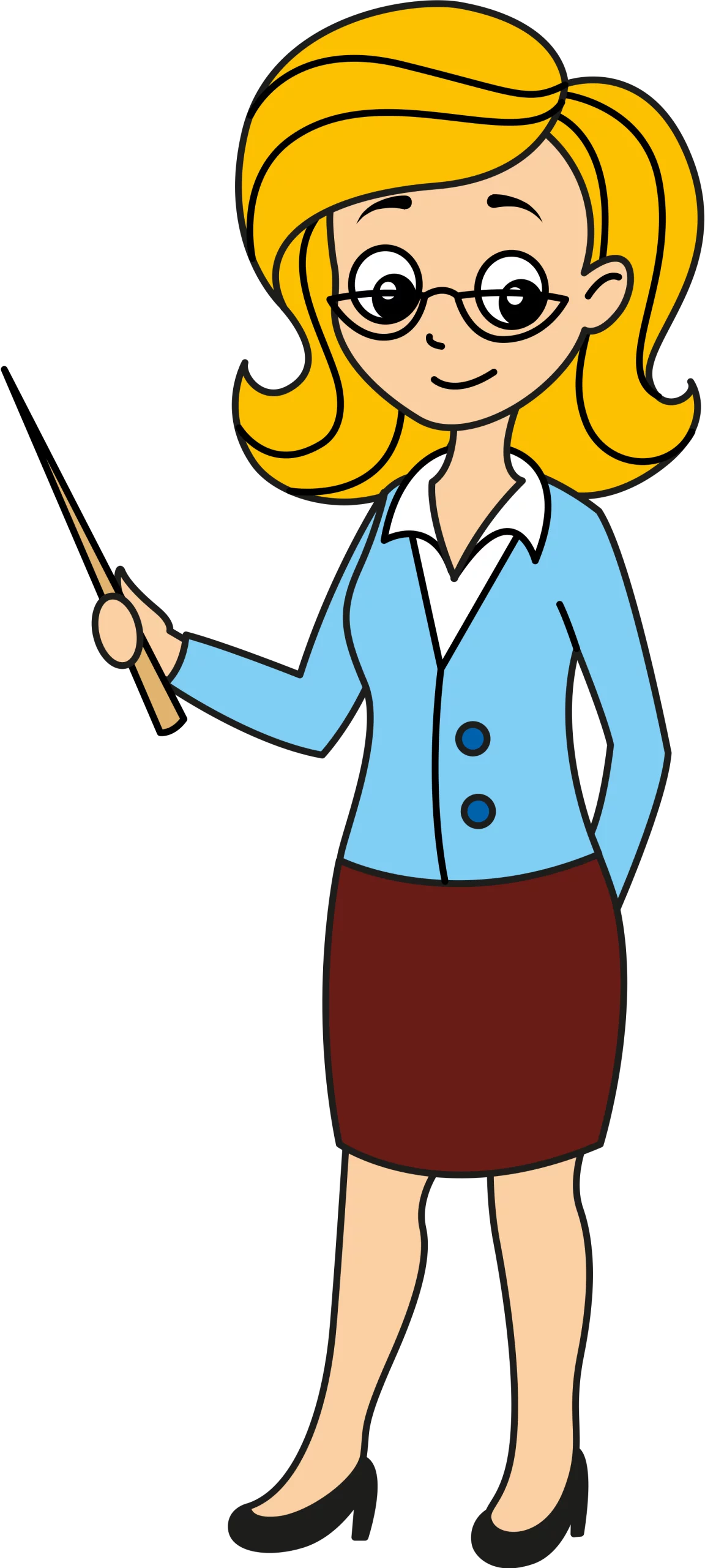 Professional Female Teacher or Presenter with Pointer Stick Cartoon Clipart