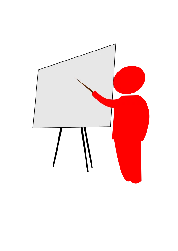 Simple Red Figure Teaching or Presenting at Blank Easel Whiteboard Clipart