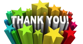 Vibrant 3D Thank You Message Surrounded by Colorful Star Burst Celebration Clipart