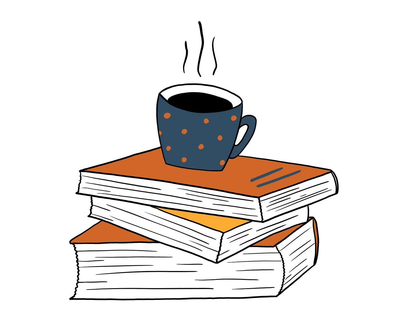 Warm Cup of Coffee on Stack of Books: Cozy Reading Time Clipart Illustration