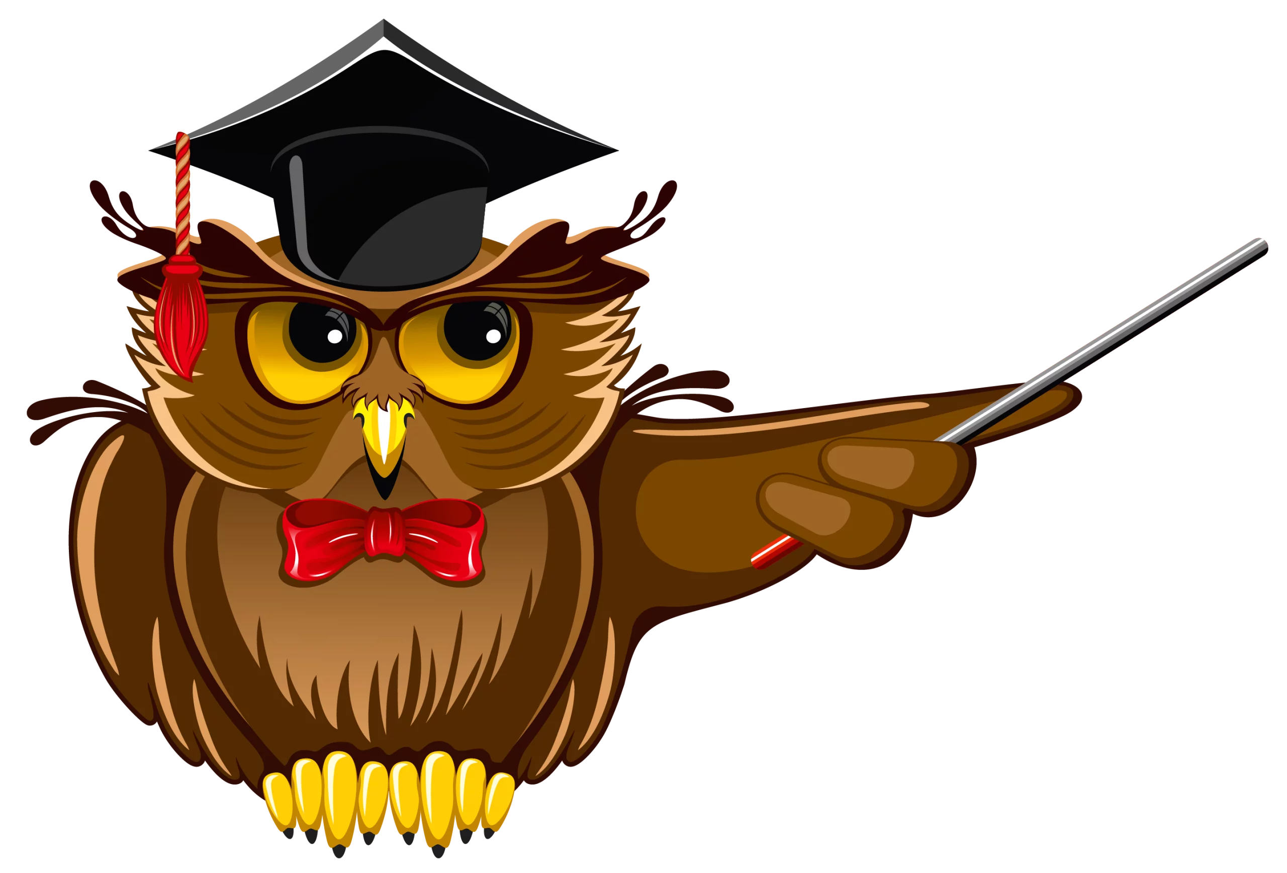 Wise Professor Owl with Graduation Cap and Pointer Teaching Knowledge