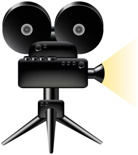 Classic Film Movie Camera Projector on Tripod with Light Beam Clipart