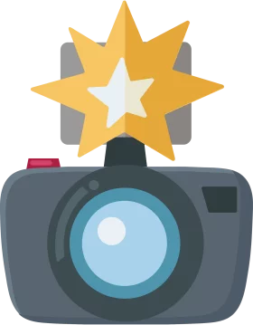 Professional Photography Camera with Decorative Star Flash Clipart Illustration