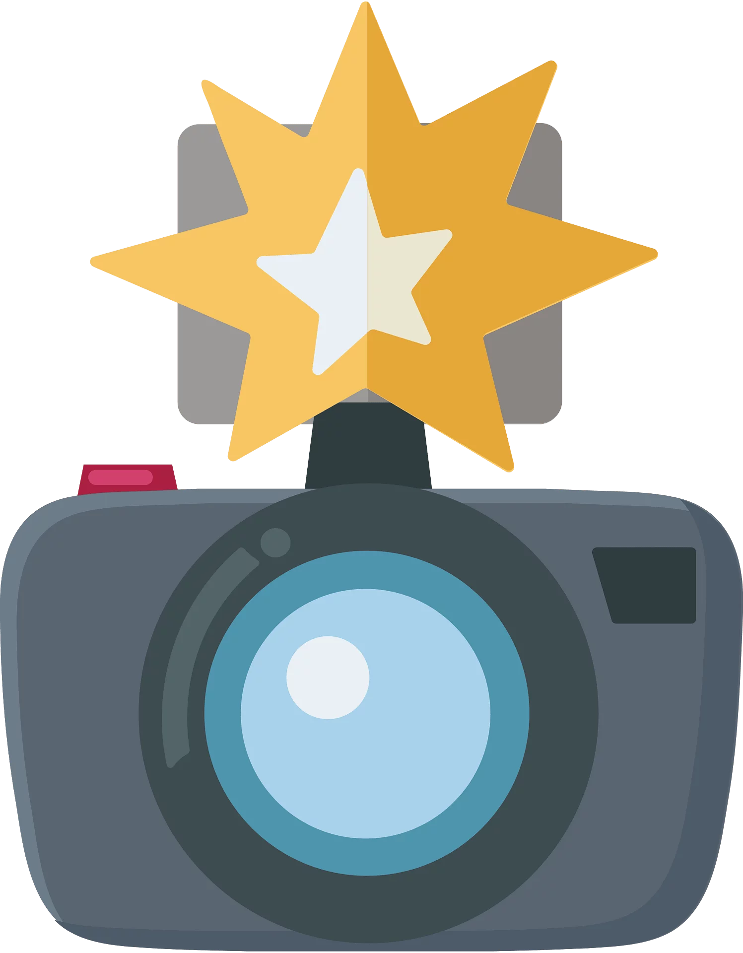 Professional Photography Camera with Decorative Star Flash Clipart Illustration