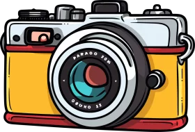 Retro Style Yellow Film Camera with Turquoise Lens Detail Illustrated Clipart