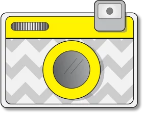 Bright Yellow Cartoon Camera with Chevron Pattern - Retro Photography Clipart