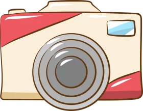 Cute Cartoon Camera Illustration with Cream and Red Accents for Photography