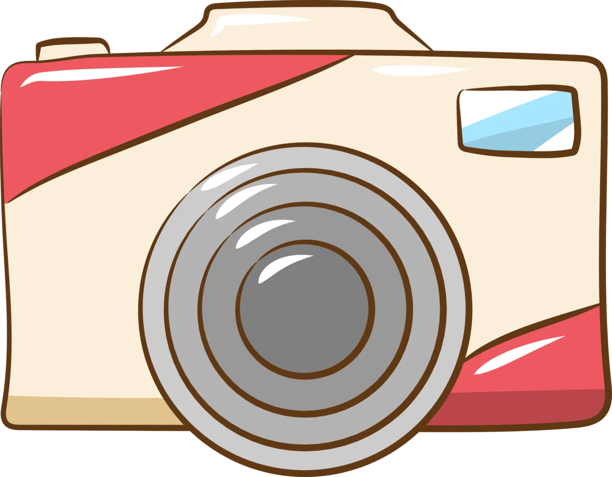 Cute Cartoon Camera Illustration with Cream and Red Accents for Photography