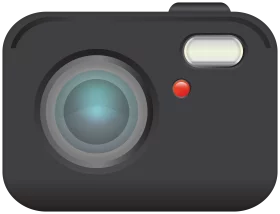 Minimalist Black Digital Camera Clipart with Teal Lens and Red Indicator Light