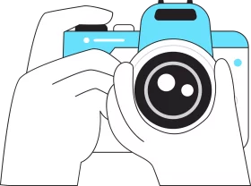 Minimalist Light Blue Camera Photography Clipart with Hands Holding Device