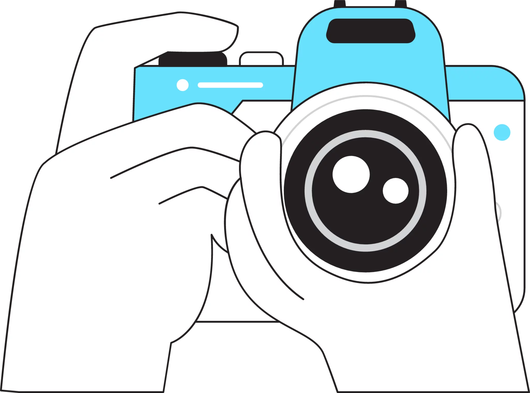 Minimalist Light Blue Camera Photography Clipart with Hands Holding Device