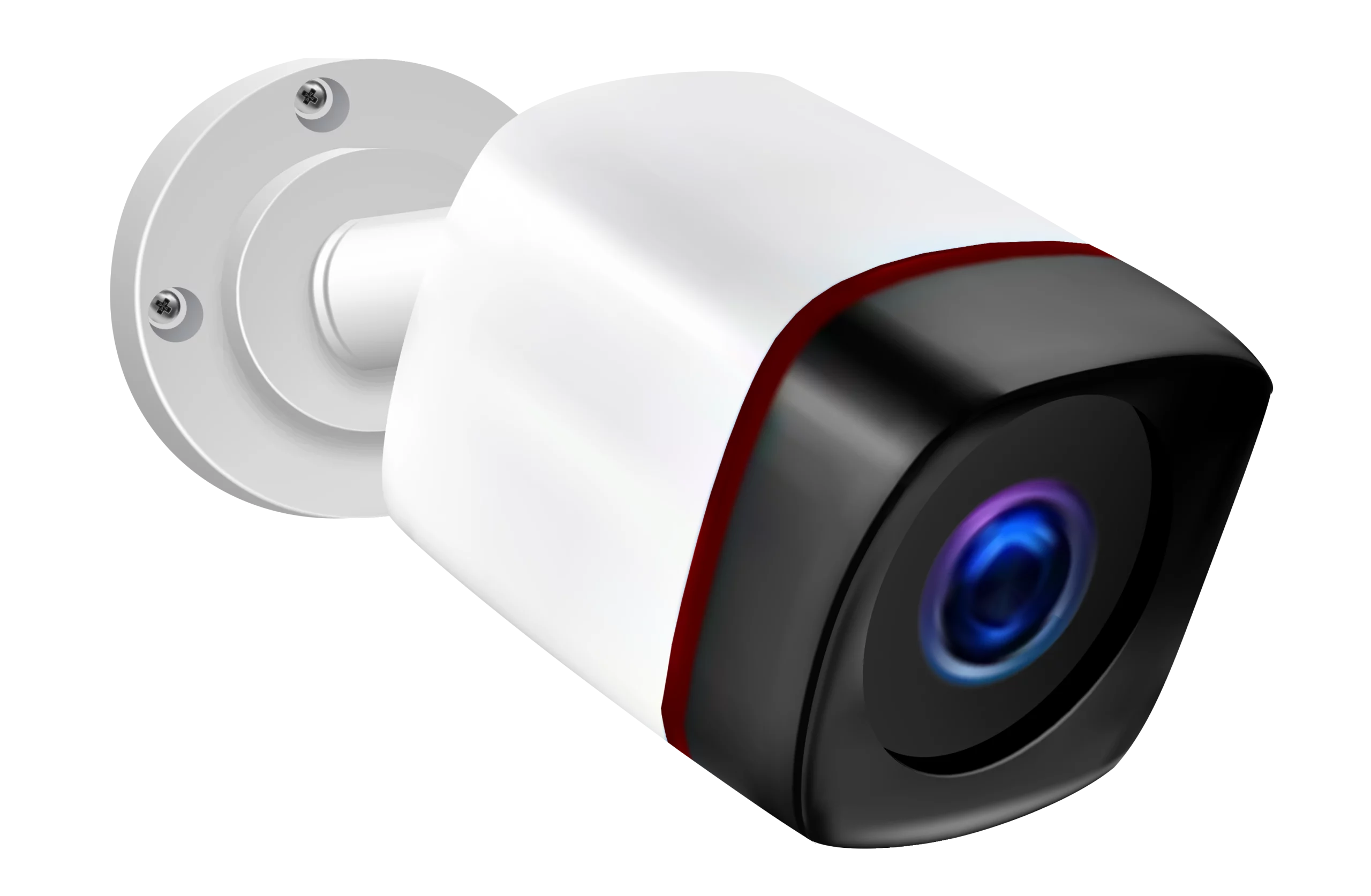 Modern Outdoor Security Camera with Cylindrical Design and Red Accent Trim