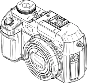 Professional Line Art Illustration of Digital Photography Camera Clipart