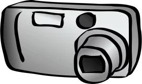 Simple Digital Camera Clipart Illustration with Gray and Black Outline Design