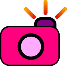 Vibrant Pink Camera Icon with Orange Flash and Light Purple Lens Clipart