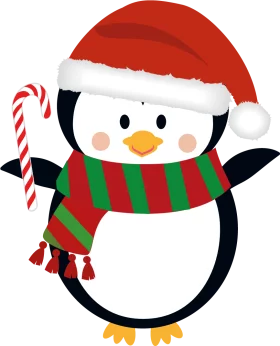 Adorable Christmas Penguin with Santa Hat and Candy Cane Holiday Character Clipart