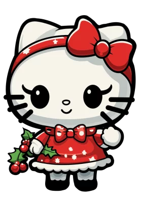 Adorable Holiday Cartoon Character in Red Christmas Outfit with Holly Berries Clipart