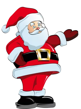 Cheerful Cartoon Santa Claus in Red Suit Waving with Holiday Spirit and Joy