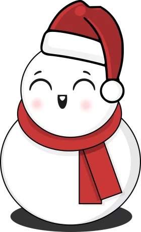 Cute Festive Snowman with Santa Hat and Red Scarf Holiday Winter Clipart