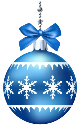 Elegant Blue Christmas Bauble with White Snowflakes and Decorative Ribbon Bow