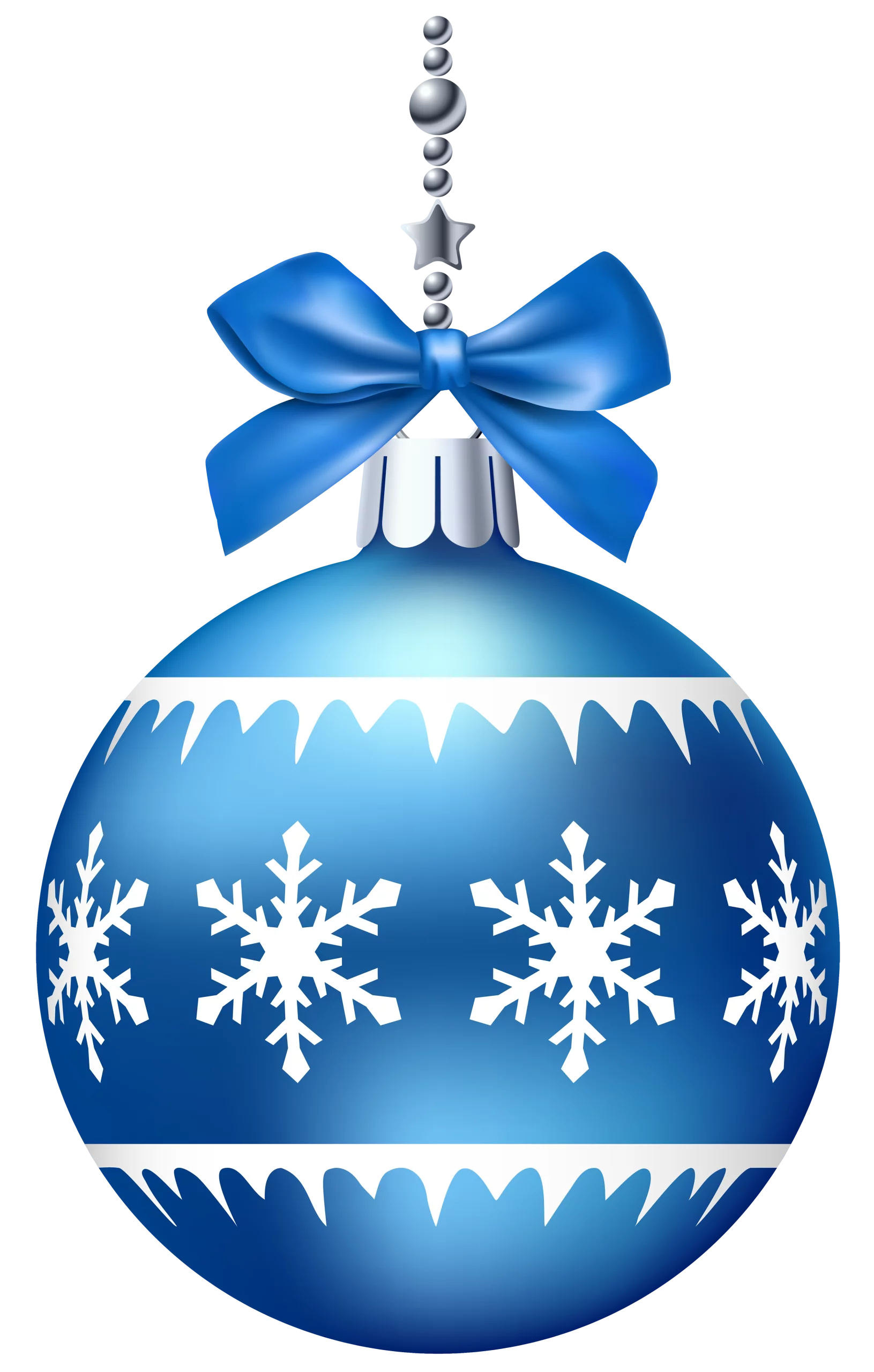 Elegant Blue Christmas Bauble with White Snowflakes and Decorative Ribbon Bow